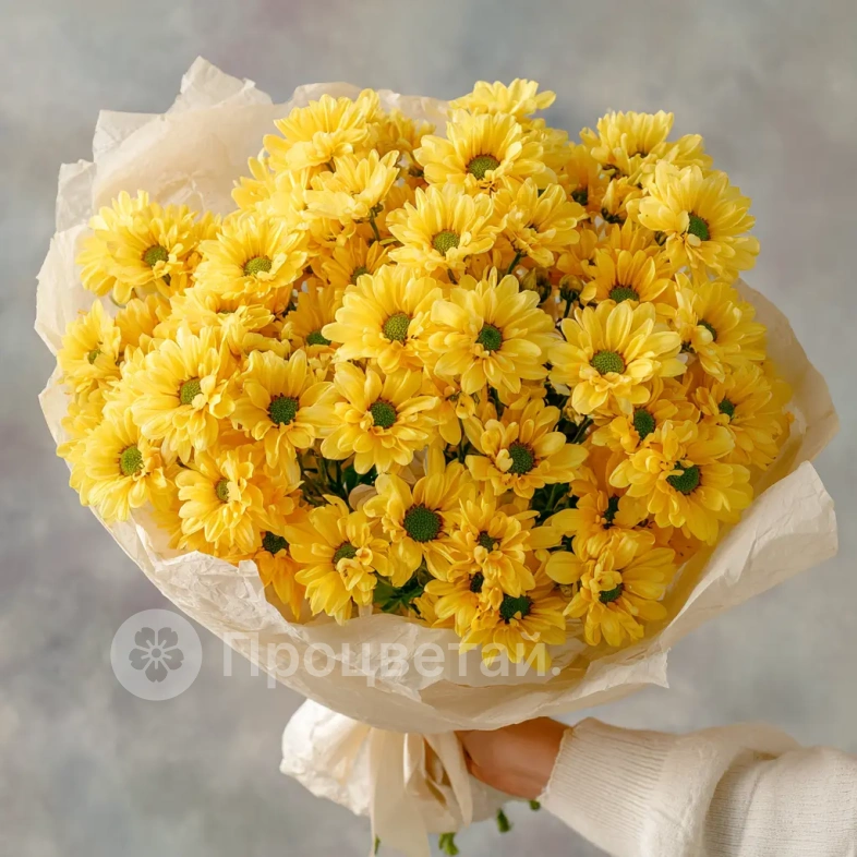Монобукет из желтых кустовых хризантем