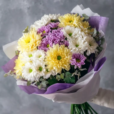 Монобукет из хризантем «Сиреневый рассвет»