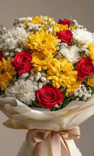 Букет с хризантемами «Осенний луч»